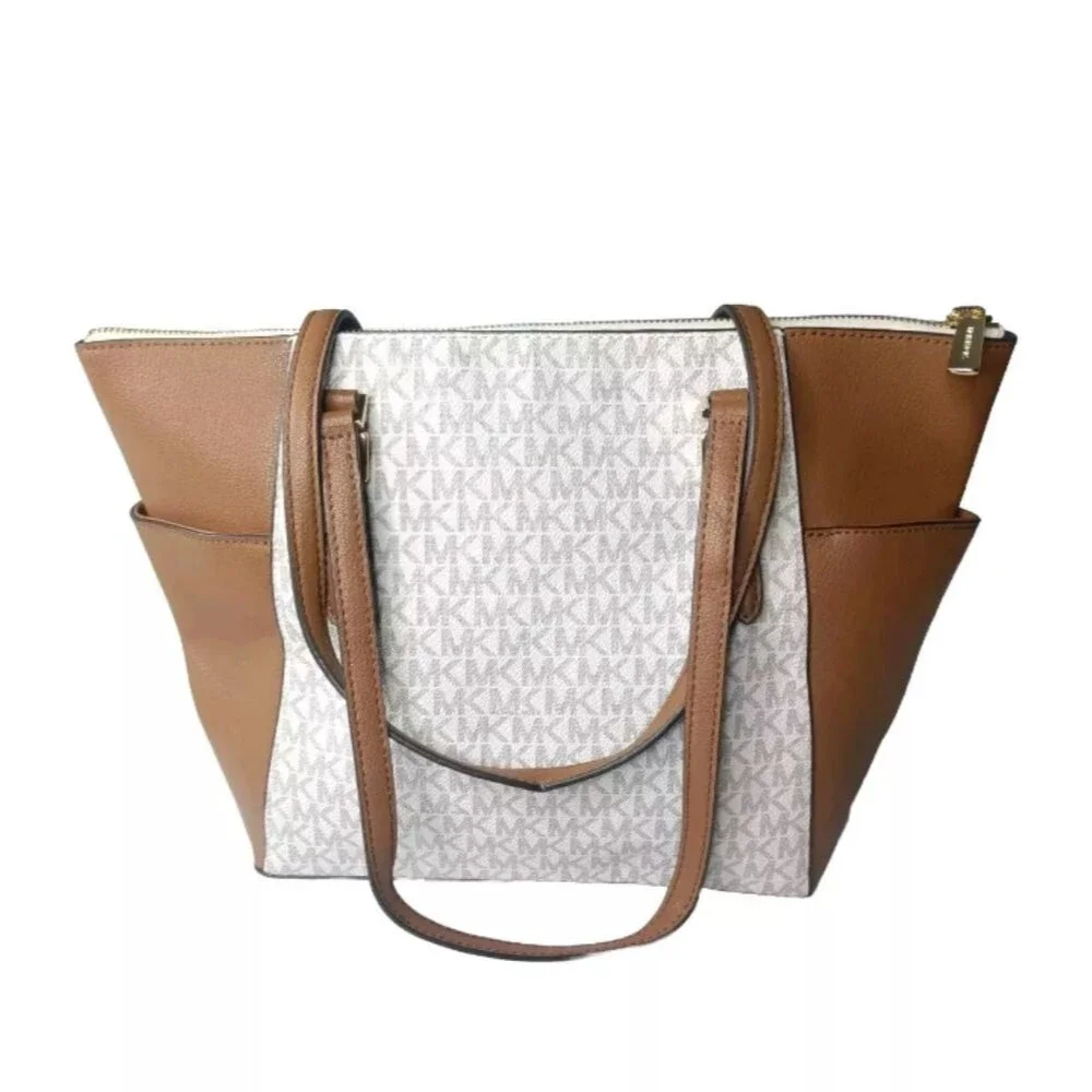 Michael Kors Charlotte Logo and Leather Top-Zip Tote Bag